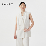 lancy朗姿2024夏季无袖宽松条纹通勤外套，女气质品牌西装马甲