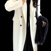 韩版大女主气质氛围感白色西装领大衣女宽松高级感慵懒风毛呢外套