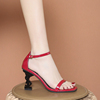 欧美性感红色高跟鞋女2024年夏季异形跟一字扣带露趾时装凉鞋