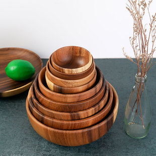 日式相思木碗整木水果沙拉木碗实木大号家用木盆木碟防烫宝宝餐碗