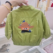 韩国童装 22春秋男女童宝绿色刺绣立领帅气休闲外套 两面穿夹克