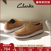 Clarks其乐男鞋自然系列秋冬舒适透气一脚蹬真皮革休闲皮鞋