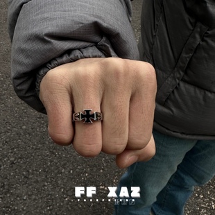 ff假朋友黯系列原创钛钢，不掉色暗黑戒指，小众设计哥特十字架指环
