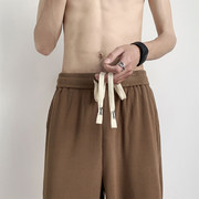 男士垂感棕色冰丝裤子，夏季美式薄款休闲高街潮牌，宽松直筒阔腿长裤