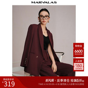 曼德诗安可拉红西装2024冬季新品绵羊毛混纺通勤OL双排扣西服外套