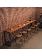 定制实木吧台桌简约窄桌奶，茶店桌椅组合商用酒吧台家用靠墙长条高