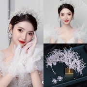 新娘头饰韩式发箍水晶婚纱，手工饰品礼服白色，双层时尚串珠