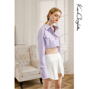 KWANCHINGLAB设计师品牌纯白色开叉裤裙马卡龙紫色短款棉麻外套