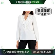 kasper女式荷叶边前系带衬衫 - 百合白 美国奥莱直发