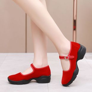 红色舞蹈鞋女不累脚老北京布鞋专用软底成人广场舞女鞋跳舞鞋