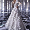 婚纱2023新娘长袖优雅气质蕾丝立体手工花朵高级定制婚纱主纱