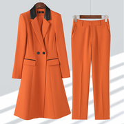橙色西装外套女秋冬季通勤中长款风衣2024售楼部经理职业套装