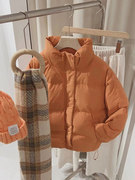 ()南瓜橘色短款棉服，羽绒服外套女秋冬欧货高端超好看加厚棉衣