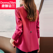 玫红色小西装外套女2023春秋韩版气质高级设计感小众西服上衣