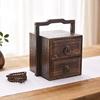 新中式仿古桌面收纳箱子食盒摆件手提篮双层抽屉玄关木制茶具