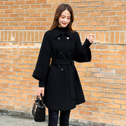 小个子黑色韩版呢子中长款双面，羊绒大衣2023年女毛呢，外套秋冬