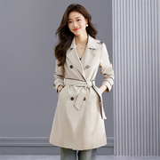 高级感韩版风衣女款，2024春秋季中长款垂感外套小个子大衣收腰