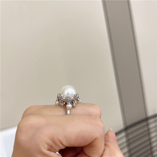 天然淡水珍珠戒指925纯银，精工复古气质，优雅开口指环高贵大气手饰