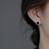 925纯银黑色耳钉女小众设计高级感方形耳环2024银针耳饰