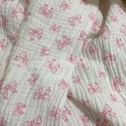 全棉双层绉纱布料muslin印花蝴蝶结皱布婴童服装睡衣家居服面料