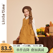 littletime女童花朵背心，裙春秋2023加厚秋冬儿童背心连衣裙