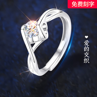 天使之吻银戒指女小众设计纯银，情侣对戒订婚求婚结婚婚戒女士指环