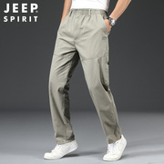 jeep吉普工装裤夏季薄款男士宽松纯棉，大码松紧腰多口袋运动休闲裤