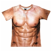 创意恶搞笑纹身肌肉衣服潮男t恤3D印花个性假68块腹肌胸肌半短袖