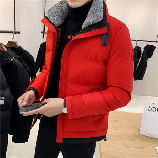 本命年男士冬季外套韩版羽绒，棉服大红色棉衣，男短款修身加厚棉袄子