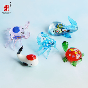 琉璃工艺品纯手工可爱卡通创意，玻璃小动物摆件家居装饰品螃蟹乌龟
