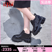 iiJin艾今春秋10.5cm厚底内增高超轻休闲小皮鞋女YF958EXB