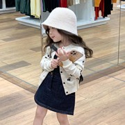 韩国童装2023秋装洋气，时髦女童樱桃毛衣开衫，背心牛仔裙三件套