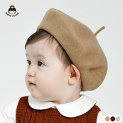 韩版可爱时尚新生婴儿男女童纯色圆顶羊毛礼帽贝雷帽宝宝帽子春秋
