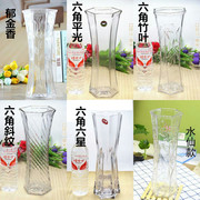 玻璃透明水培简约现代时尚家居用品百合富贵竹花瓶六角