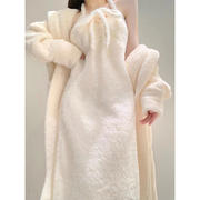 珊瑚绒睡袍女冬季性感纯欲风加绒加厚冬天法兰绒睡衣裙两件套