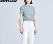 希哥弟思媞2020春夏休闲翻领，polo领短袖，拼色条纹针织衫t恤女