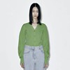 ryanj韩国小众设计感开衫，毛衣草绿色针织衫，拼接针织衫短款小个子