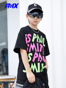 儿童夏款t恤男童字母印花嘻哈短袖中大童宽松潮牌街舞上衣fmx童装