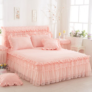 韩版公主蕾丝床裙式四件套，床罩四件套花边纯色磨毛床套多件套