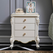 欧式床头柜卧室简约现代多功能白色描金，实木雕花法式浪漫储物柜子