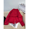 复古红色短款棉服女2023冬季气质小香风氛围感小个子棉衣外套