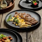 牛排餐盘西餐盘子陶瓷方盘家用黑色，创意日式西式早餐圆盘牛扒餐具