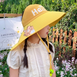 儿童防晒帽宝宝帽子夏季遮阳帽男童渔夫帽女童，防紫外线太阳帽空顶