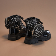 黑色儿童马丁靴2023年女童短靴冬加绒，男童靴子宝宝单英伦(单英伦)风靴