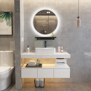 北欧浴室柜现代简约洗手洗脸台上盆柜组合卫生间，大理石洗手台面盆
