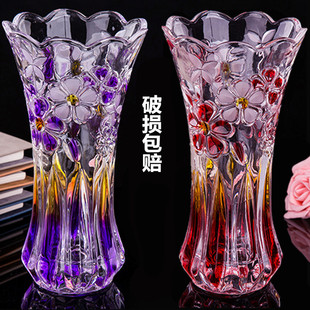 晶雕彩彩色水晶玻璃花瓶，家用水培富贵竹，转运竹瓶客厅摆设插鲜花