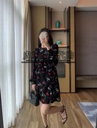 dvf2023春夏艺术人脸，印花宽松圆领甜美绉纱连衣裙onyx