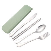 创意不锈钢加厚西餐叉勺三件套旅行便携式学生餐具盒筷勺叉套装