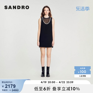 SANDRO Outlet女装夏装法式网纱无袖黑色短款连衣裙SFPRO03410