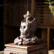 欧美紫砂倒流香炉玫瑰骷髅头创意摆件陶瓷工艺家居装饰香薰炉
